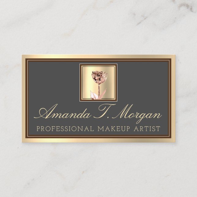 Event Planner Makeup Artist Gold Chocolate Rose Business Card (Front)