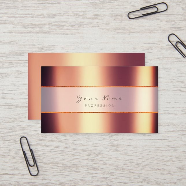 Event Planner Metallic Minimal Stripes Copper Lux Business Card (Front/Back In Situ)