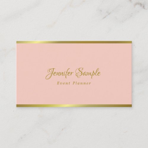 Event Planner Modern Elegant Hand Script Pink Gold Business Card