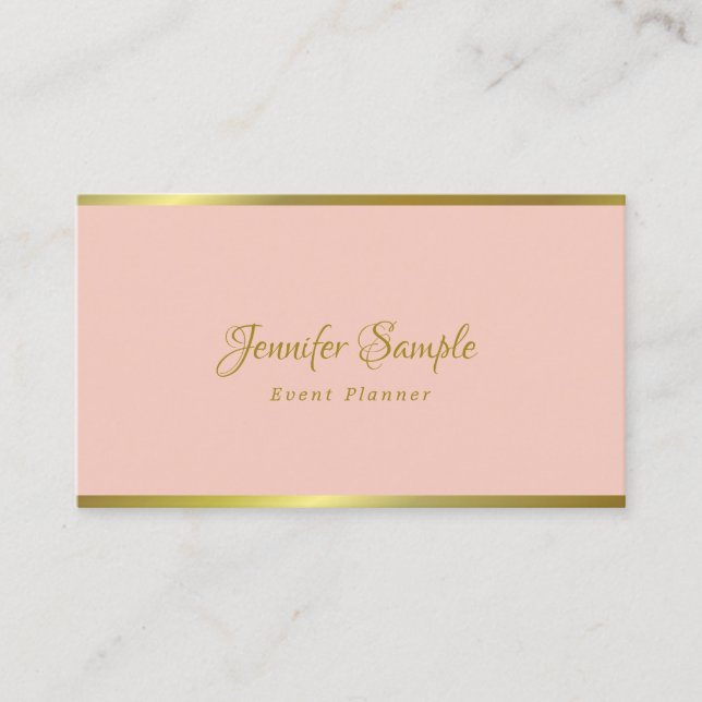 Event Planner Modern Elegant Hand Script Pink Gold Business Card (Front)