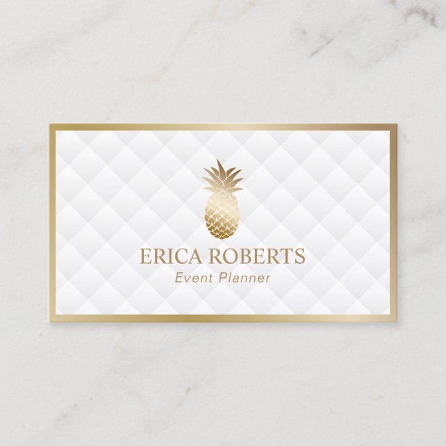 Event Planner Modern Gold Pineapple Luxury White Business Card (Front)
