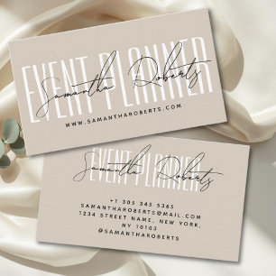 Event planner modern typography script beige business card