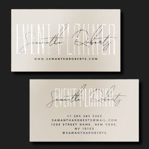 Event planner modern typography script beige raised spot UV business card