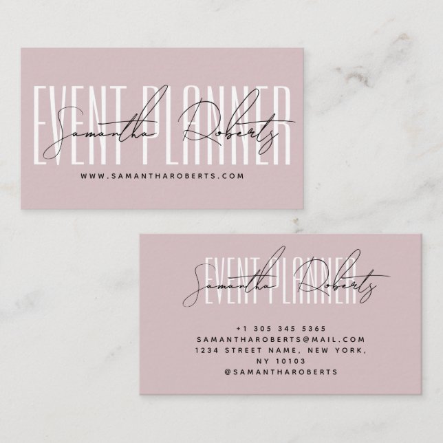 Event planner modern typography script dusty pink business card (Front/Back)