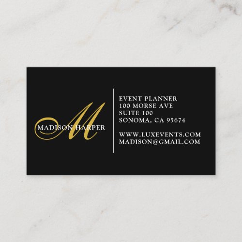 Event Planner Monogram Gold Black Script Name Business Card