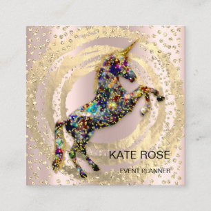 Event Planner Music Media Blue Unicorn Holograph Square Business Card