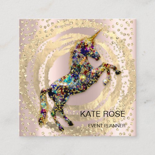 Event Planner Music Media Blue Unicorn Holograph Square Business Card