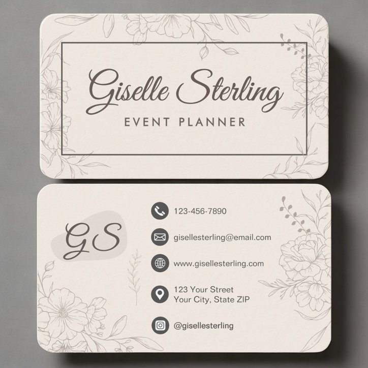 Event Planner Neutral Floral Business Card