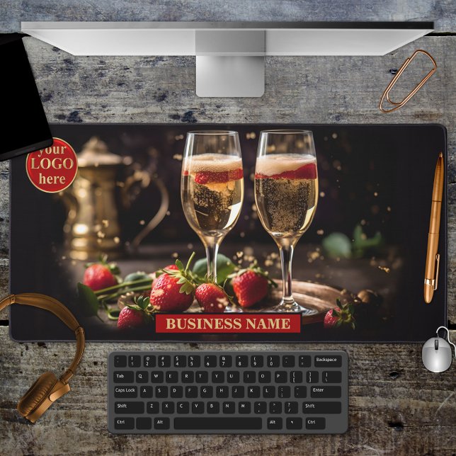 Event Planner or Caterer Champagne Desk Mat (Desk mat featuring a festive illustration of champagne and strawberries. Nice for an event planner)