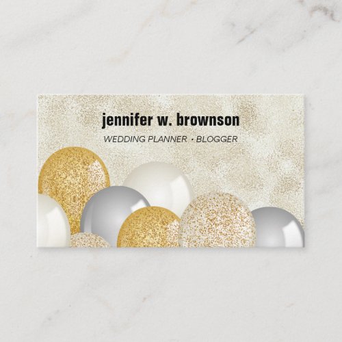 Event Planner Party Balloons Gold Glitter Script Business Card