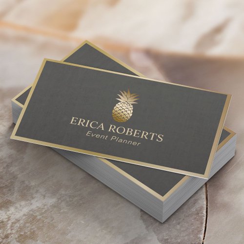 Event Planner Pineapple Modern Foil Gold Frame Business Card