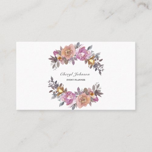 Event Planner Pink Watercolor Floral Business Card