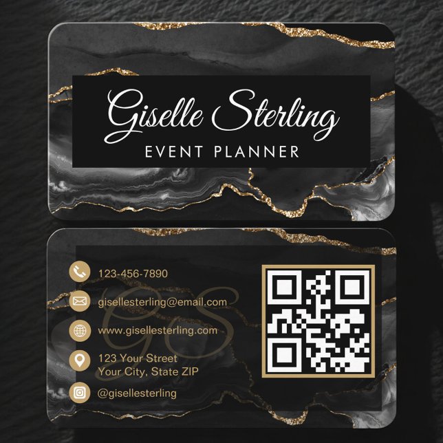 Event Planner QR Code Black Gold Business Card (Creator Uploaded)