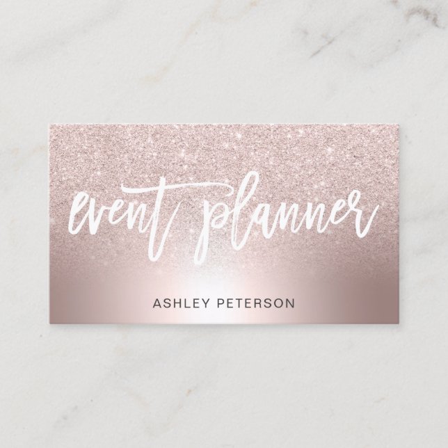 Event planner Rose gold glitter ombre metallic Business Card (Front)