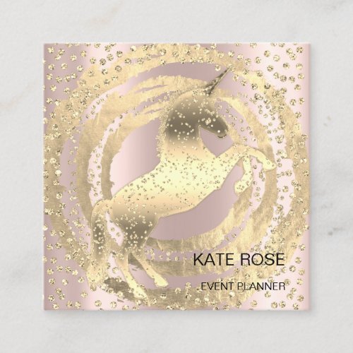 Event Planner Rose Unicorn Gold Glitter  Square Business Card