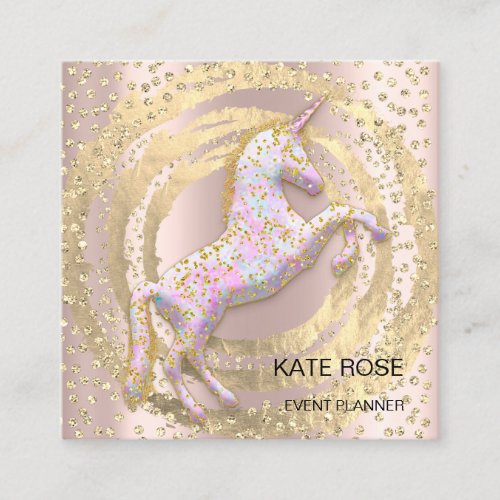 Event Planner Rose Unicorn Holographic Pink Square Business Card