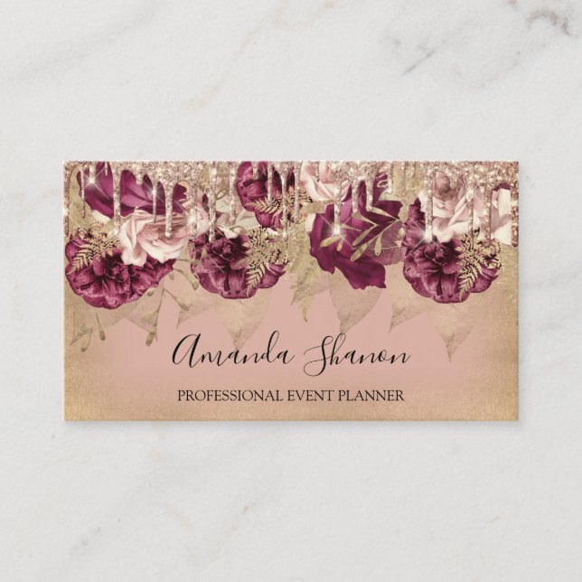 Event Planner Roses Flowers Drips QR CODE Logo  Business Card (Front)