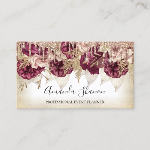 Event Planner Roses Flowers Drips QR Logo White Business Card