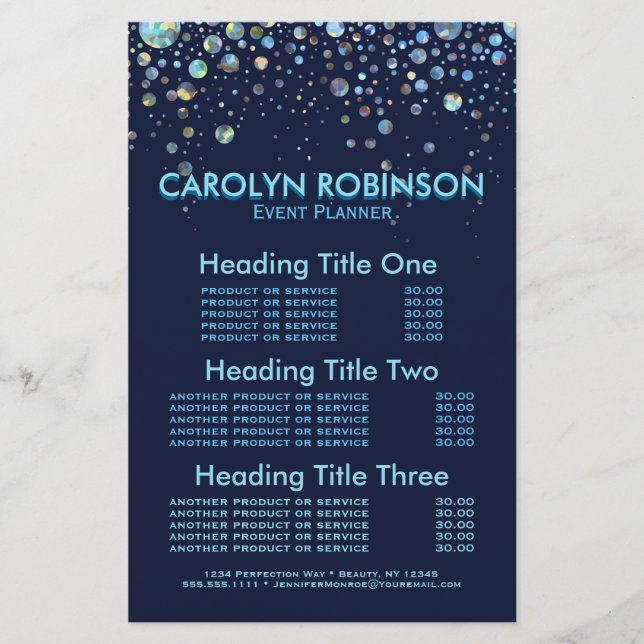 Event Planner Services and Pricing (Front)