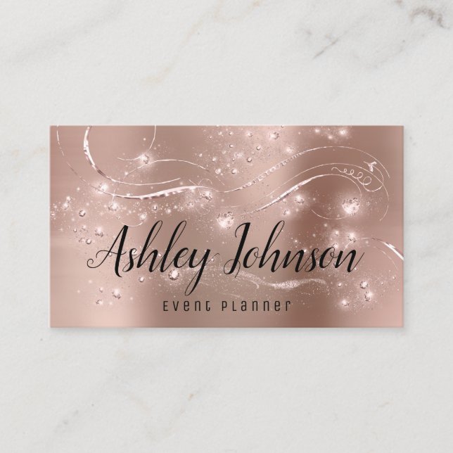 Event Planner Wedding Bridal Pink Rose Gold Spark Business Card (Front)