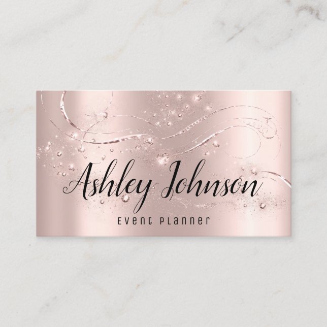 Event Planner Wedding Bridal Pink Rose Gold Spark Business Card (Front)