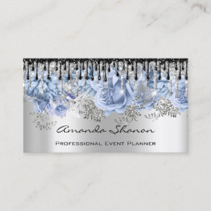 Event Planner Wedding Gray Blue Drips Logo QRCode Business Card