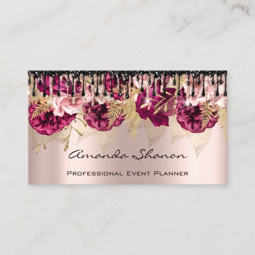 Event Planner Wedding Rose Floral Drip Logo QRCode Business Card