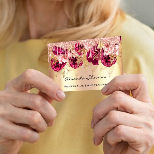 Event Planner Wedding Rose Gold Drip Logo QR Code  Business Card