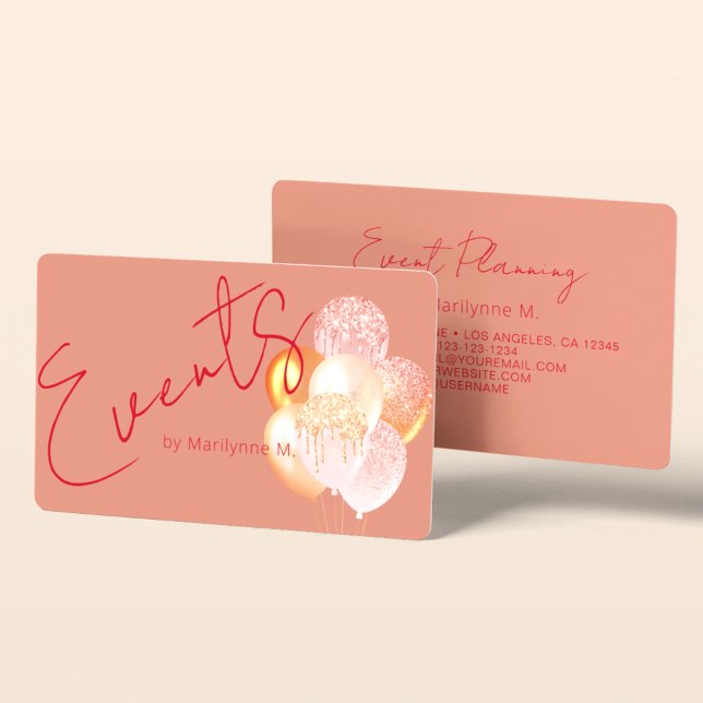 Event Planning Modern Glitter Balloons Business Card (Creator Uploaded)
