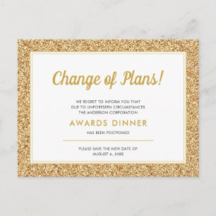 Event Postponed Canceled Gold Glitter Postcard
