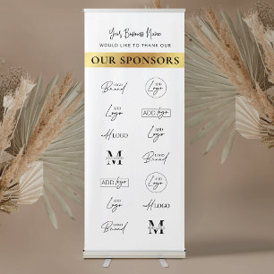 Event Sponsor Logos Business Donors White & Gold Retractable Banner