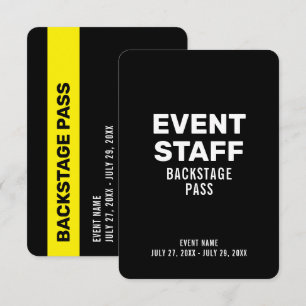 Event Staff Backstage Pass 3.5" x 5" ID Badge Invitation