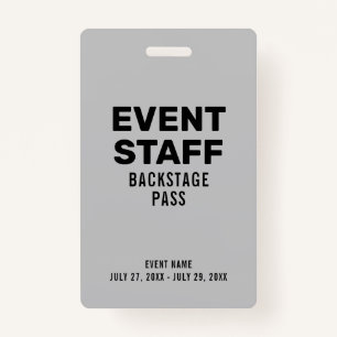 Event Staff Backstage Pass Gray ID Badge