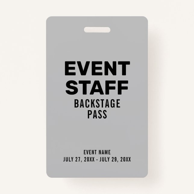 Event Staff Backstage Pass Gray ID Badge (Front)