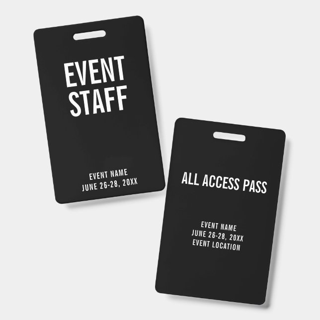 Event Staff Black All Access Pass Badge | Zazzle