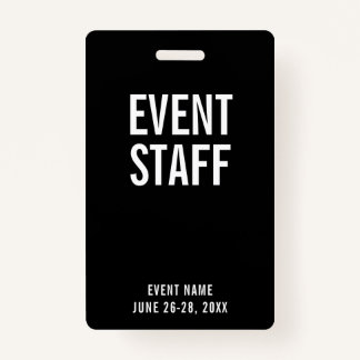 Event Staff Black All Access Pass Badge