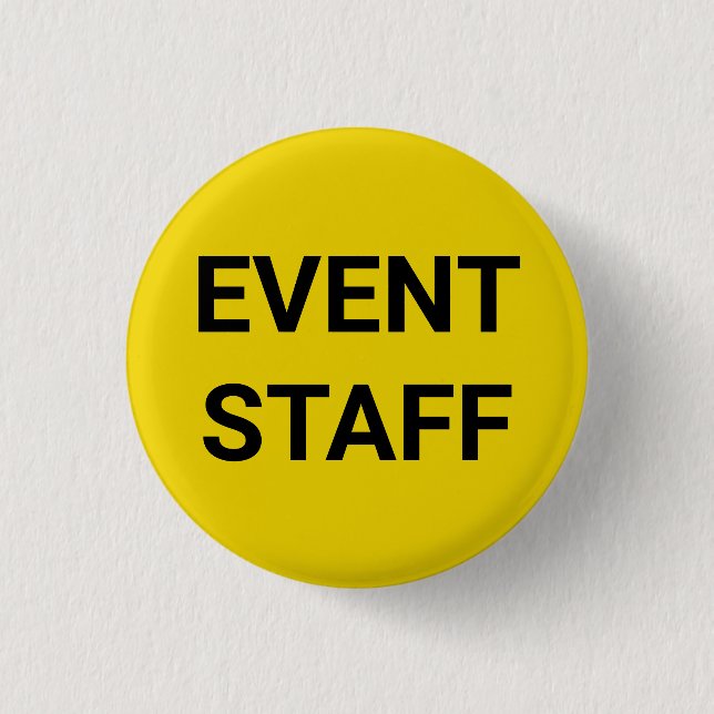 Event Staff black & yellow custom text pin button (Front)
