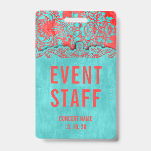 Event Staff Damask Custom Name Concert Badge