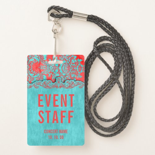 Event Staff Damask Custom Name Concert Badge