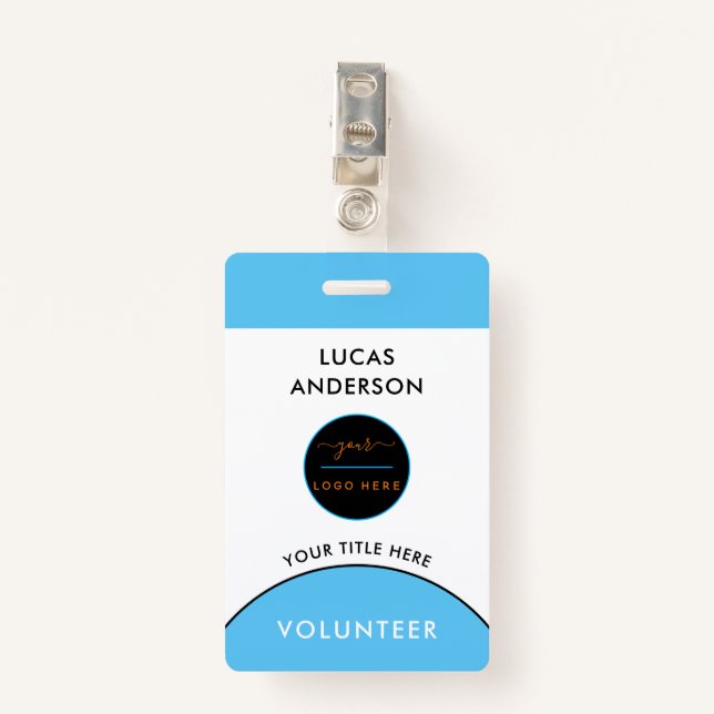 Event Staff Modern Name Badge Custom Logo Black (Front with Clip)