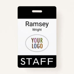 Event Staff Modern Name Badge Custom Logo Black | Zazzle