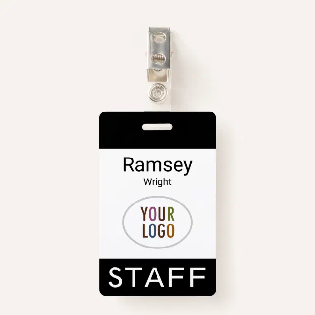 Event Staff Modern Name Badge Custom Logo Black | Zazzle