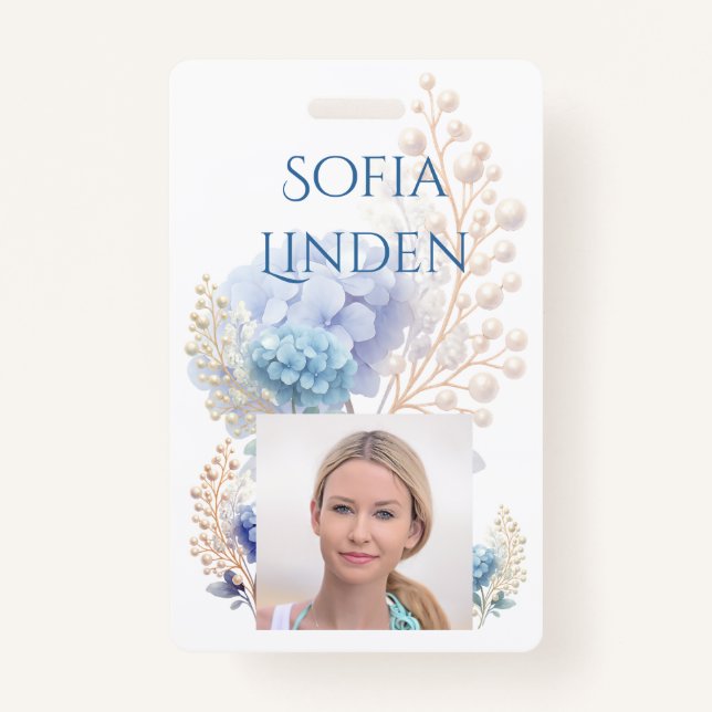 Event Stylist Powder Blue Hydrangea Watercolor Badge (Front)