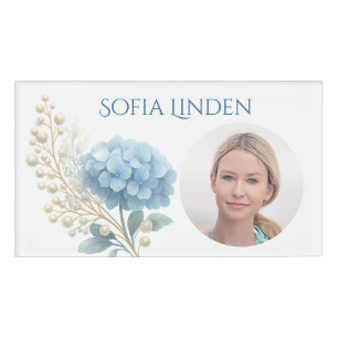 Event Stylist Powder Blue Hydrangea Watercolor Name Tag