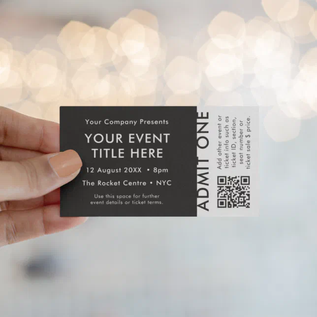 Event Ticket | Black Modern QR Code Concert Ticket | Zazzle