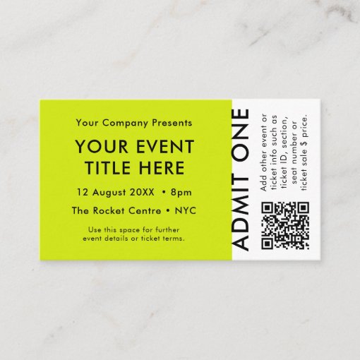 Event Ticket | Lime Green QR Code Concert Ticket | Zazzle