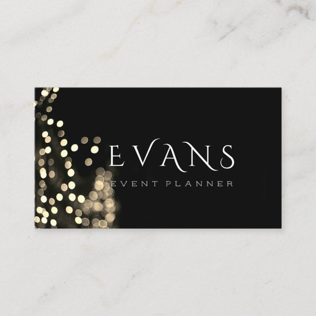 Event Wedding Planner Black Gold Lights Blogger Appointment Card (Front)
