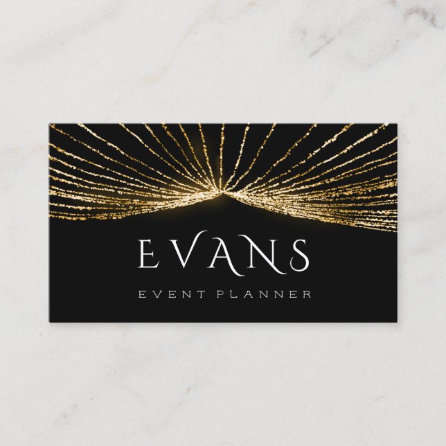Event Wedding Planner Black Gold Lights Luminous Appointment Card (Front)