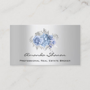 Event Wedding Planner Floral Blue GrayLogo QRCODE Business Card
