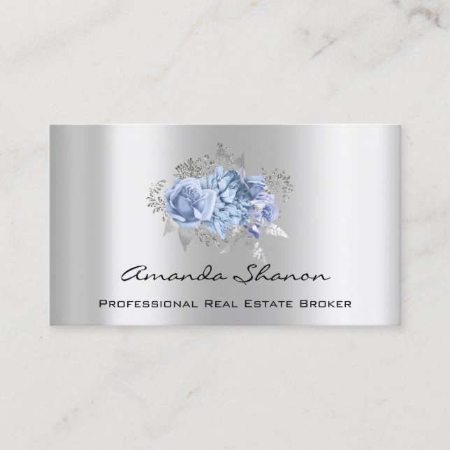 Event Wedding Planner Floral Silver Logo QRCODE  Business Card (Front)